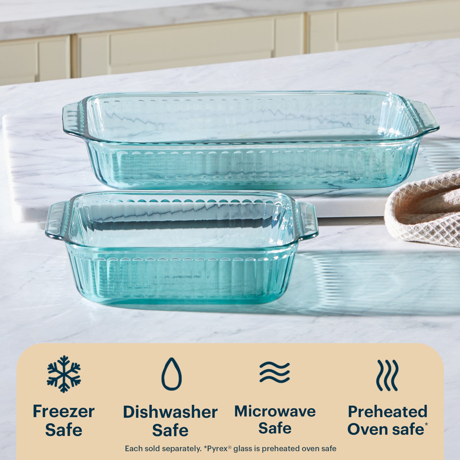 Pyrex? Sculpted Tinted Glass 8 Square Baking Dish. Aqua - Image 4