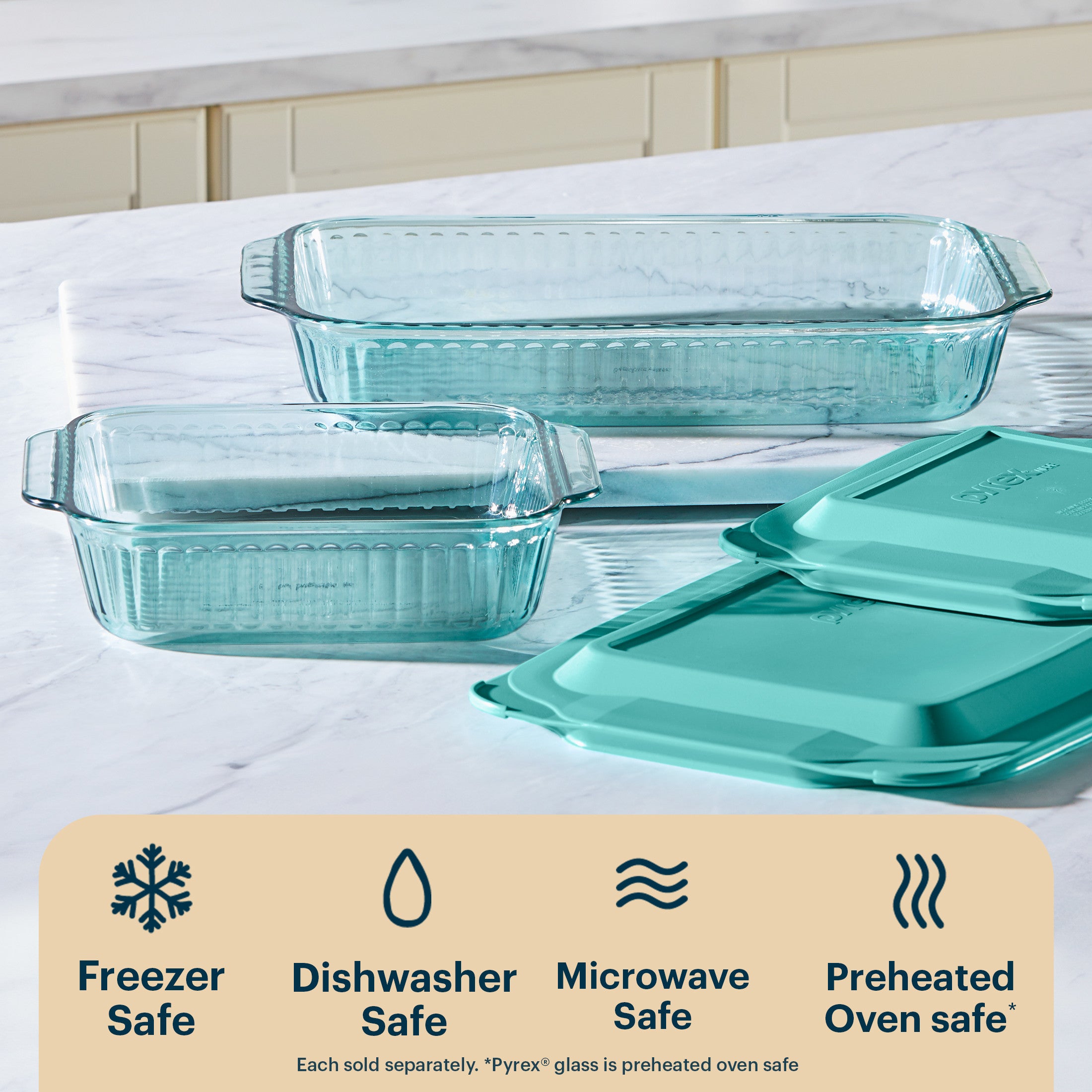 Pyrex? Sculpted Tinted Glass 8 Square Baking Dish with Lid. Aqua - Image 4