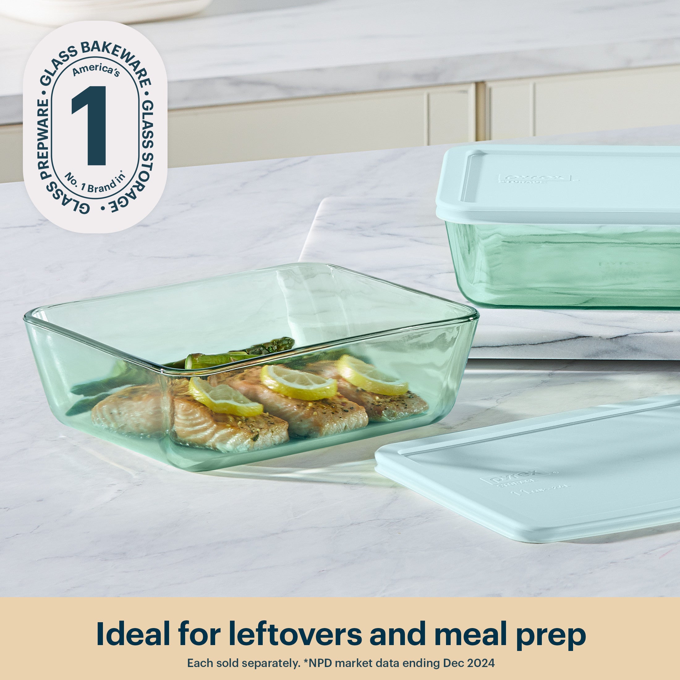 Pyrex? Simply Store? Tinted Glass 11-cup Rectangle Storage Container with Lid. Aqua - Image 3