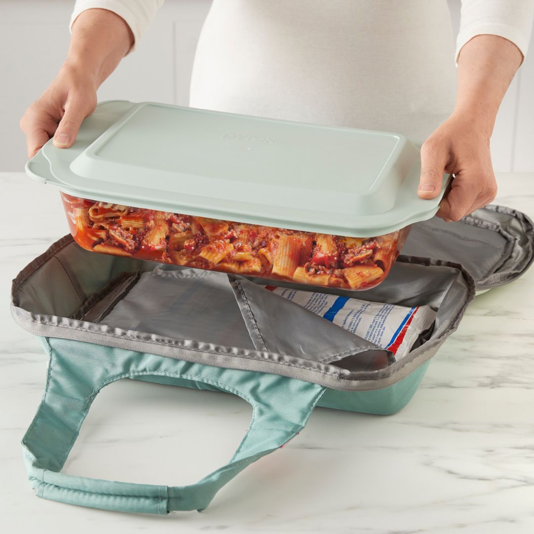 Pyrex? Deep Portable 4-piece Glass Baking Dish Set Portable Set. Green Sage Lid - Image 2